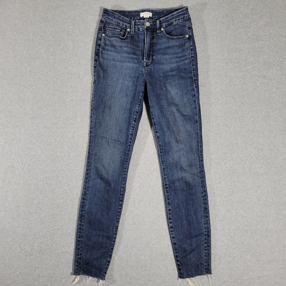 Good American Good Legs Skinny Jeans Size 4/27 Chewed Raw Hem High Rise Blue